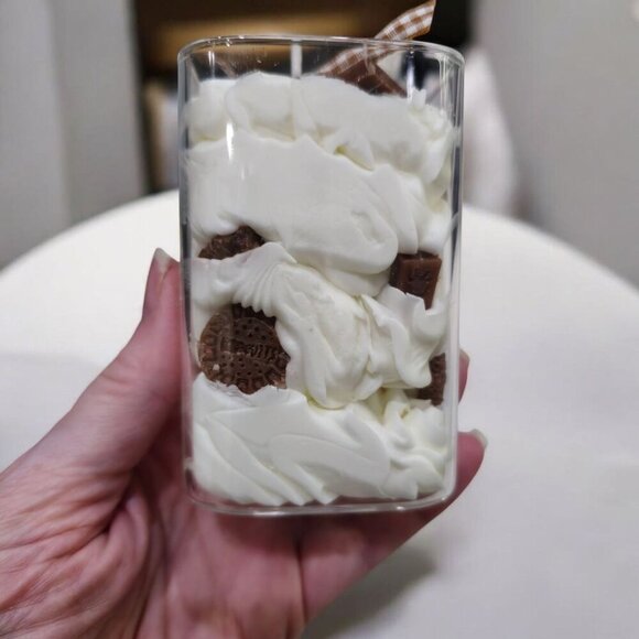 Handmade ✦ Soy Wax Candle ✦ Chocolate Dessert Whipped Style Recycled Glass 4" - Picture 6 of 9